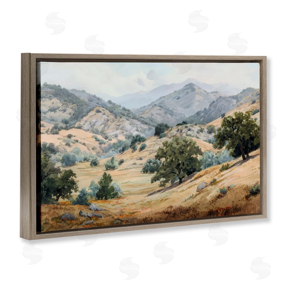 Petal Prints Design Mountains and Trees Valley View Brown Floating Framed Canvas Wall Art