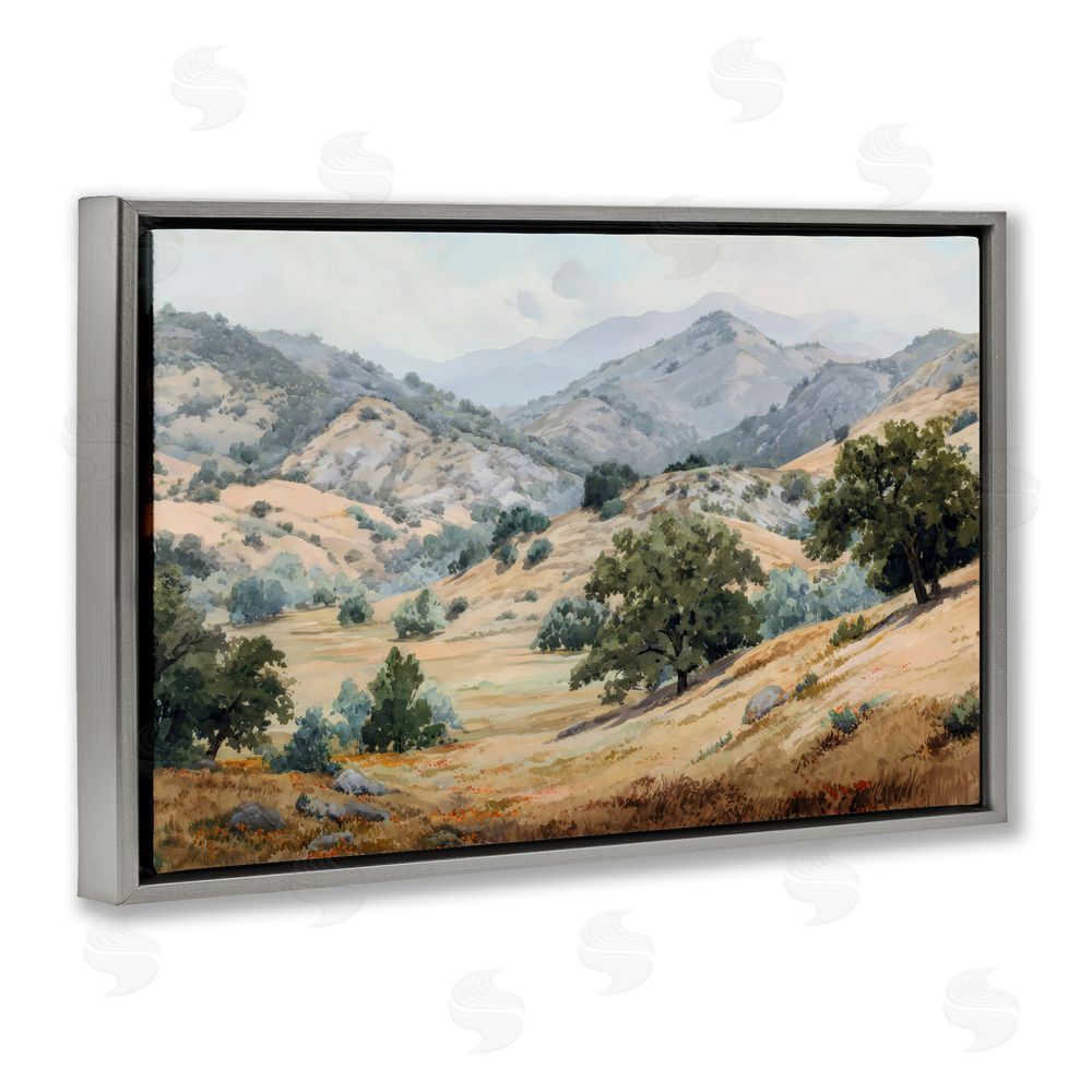 Petal Prints Design Mountains and Trees Valley View Gray Floating Framed Canvas Wall Art