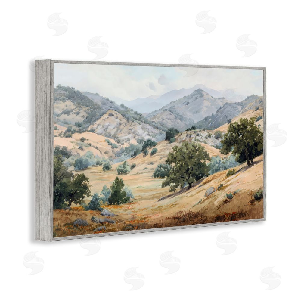 Petal Prints Design Mountains and Trees Valley View Gray Framed Giclee Wall Art
