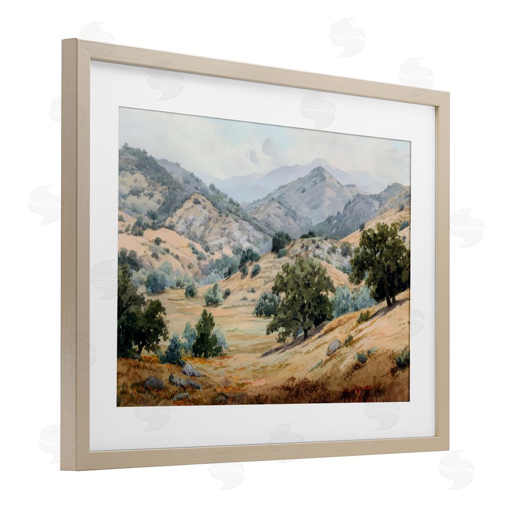 Petal Prints Design Mountains and Trees Valley View Brown Framed Print Under Glass Wall Art