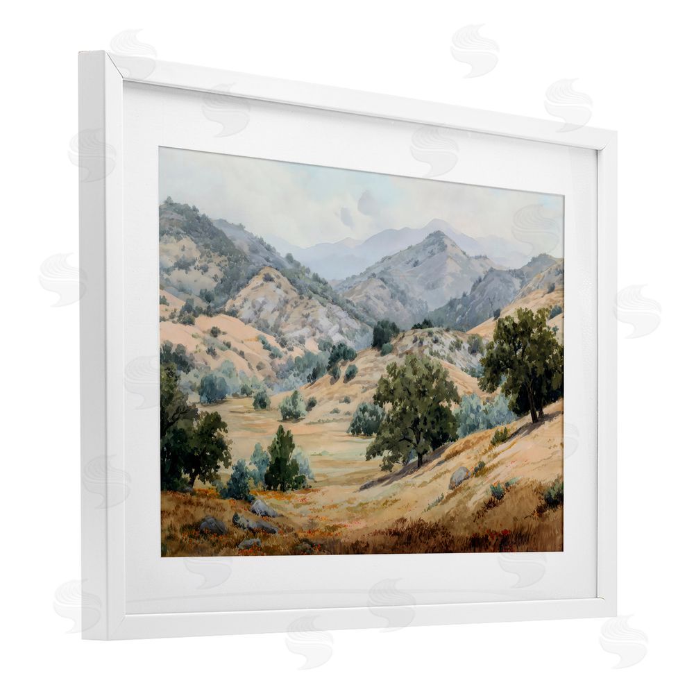 Petal Prints Design Mountains and Trees Valley View White Framed Print Under Glass Wall Art