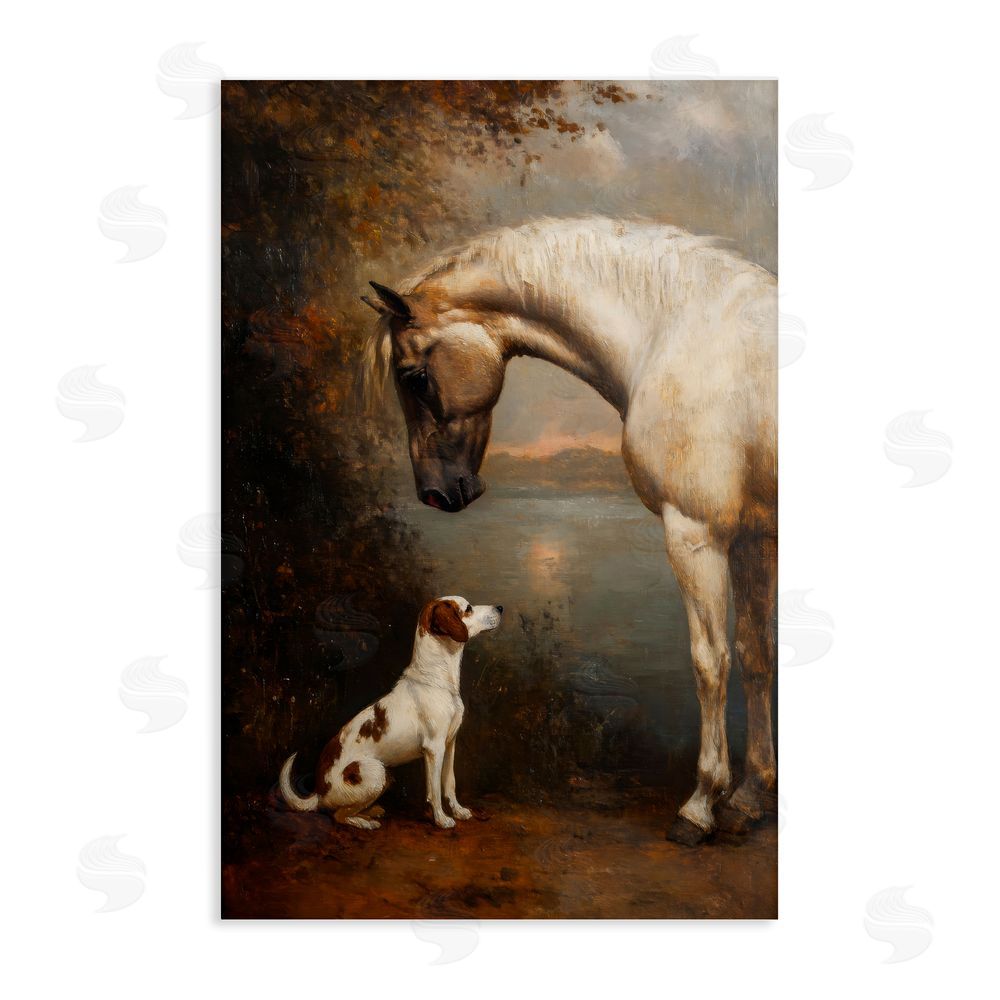 Petal Prints Design Hound & Horse Vintage View Stretched Canvas Wall Art