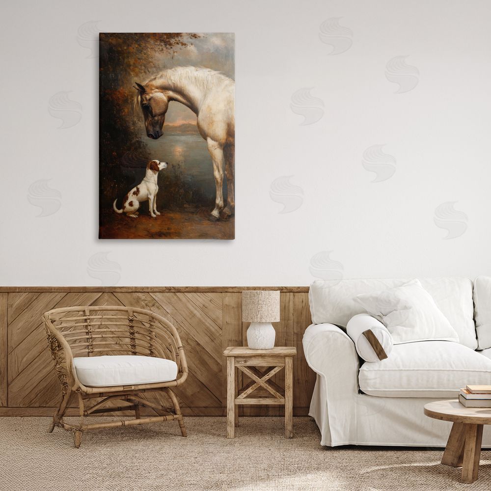 Petal Prints Design Hound & Horse Vintage View Stretched Canvas Wall Art in Room