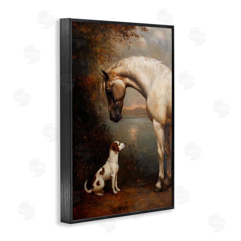 Petal Prints Design Hound & Horse Vintage View Black Framed Giclee Wall Art