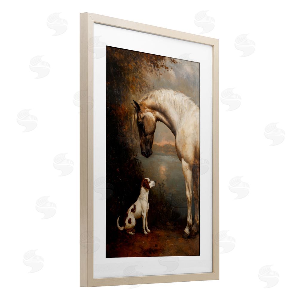 Petal Prints Design Hound & Horse Vintage View Brown Framed Print Under Glass Wall Art