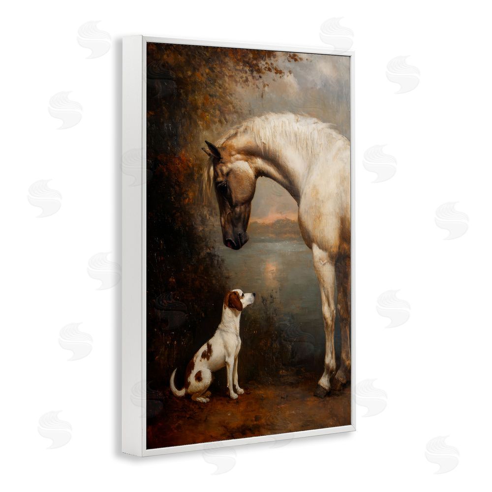 Petal Prints Design Hound & Horse Vintage View White Framed Giclee Wall Art