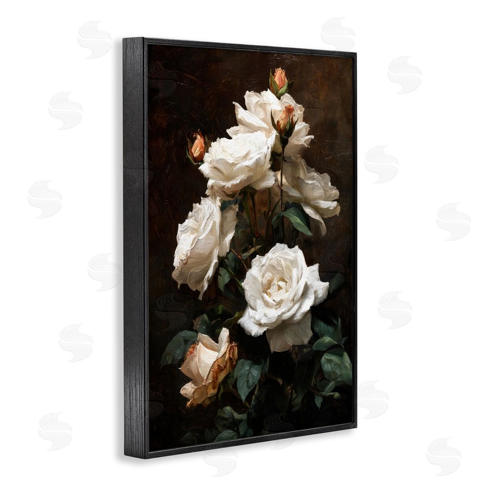Petal Prints Design Tower of White Roses Black Framed Giclee Wall Art Print