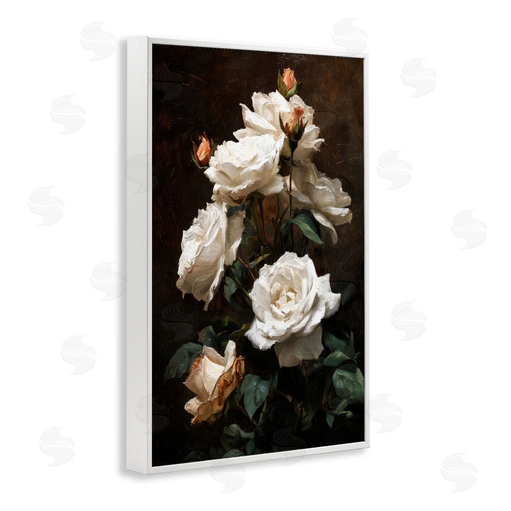 Petal Prints Design Tower of White Roses White Framed Giclee Wall Art Print