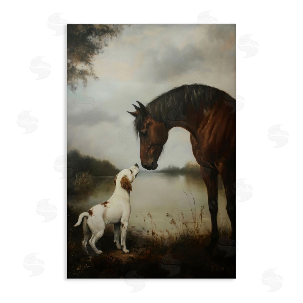 Petal Prints Design Hound & Horse Companions Stretched Canvas Wall Art