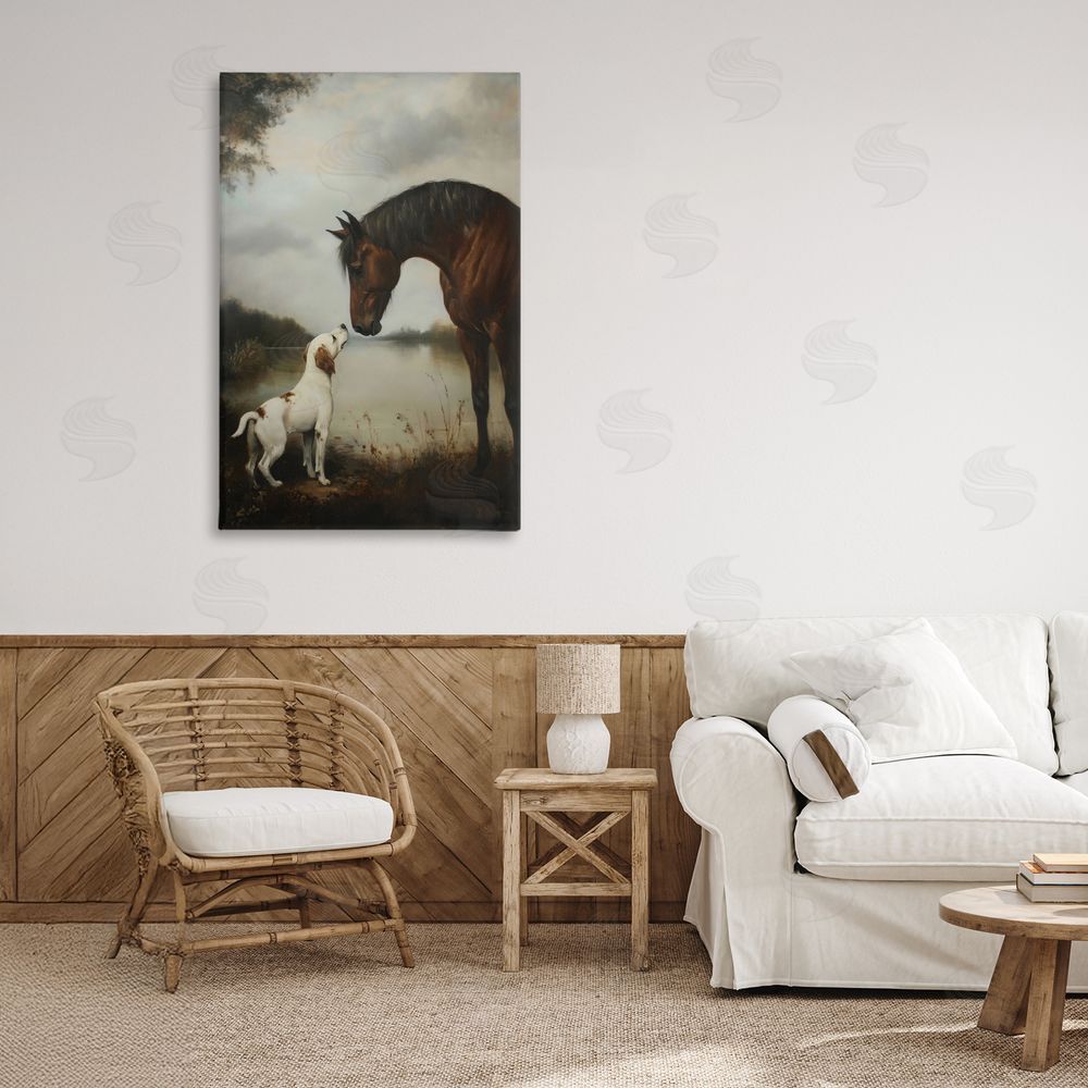 Petal Prints Design Hound & Horse Companions Stretched Canvas Wall Art in Room