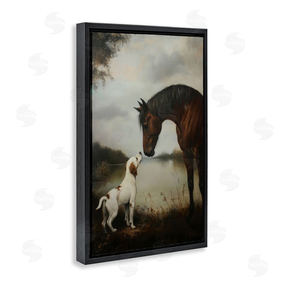 Petal Prints Design Hound & Horse Companions Black Floating Framed Canvas Wall Art