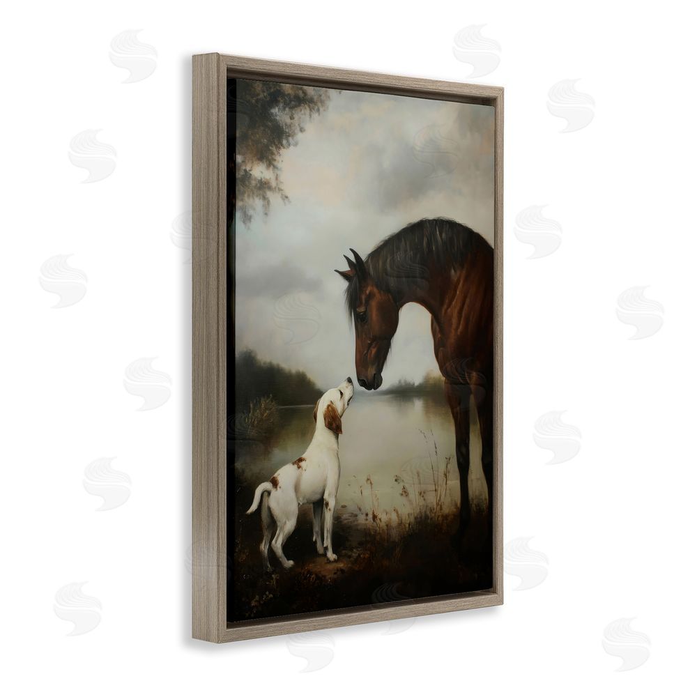 Petal Prints Design Hound & Horse Companions Brown Floating Framed Canvas Wall Art