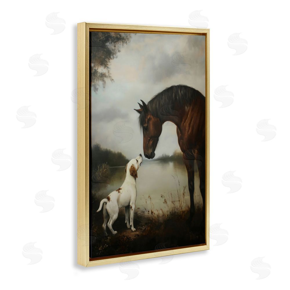 Petal Prints Design Hound & Horse Companions Gold Floating Framed Canvas Wall Art