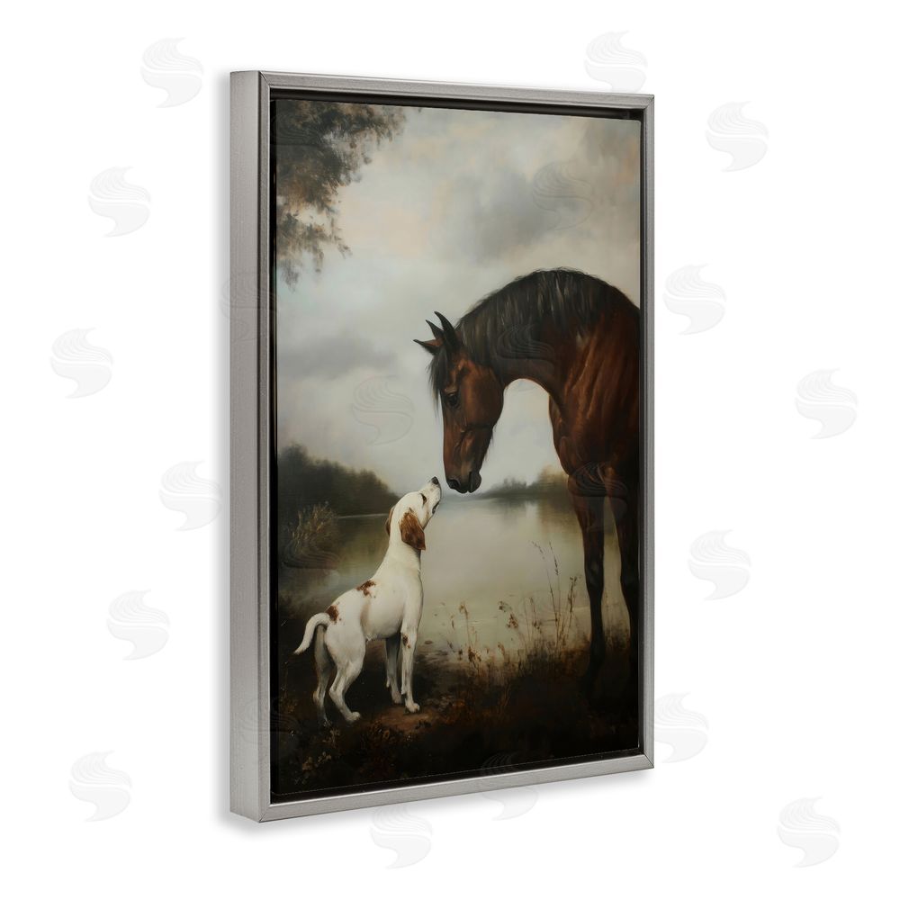 Petal Prints Design Hound & Horse Companions Gray Floating Framed Canvas Wall Art