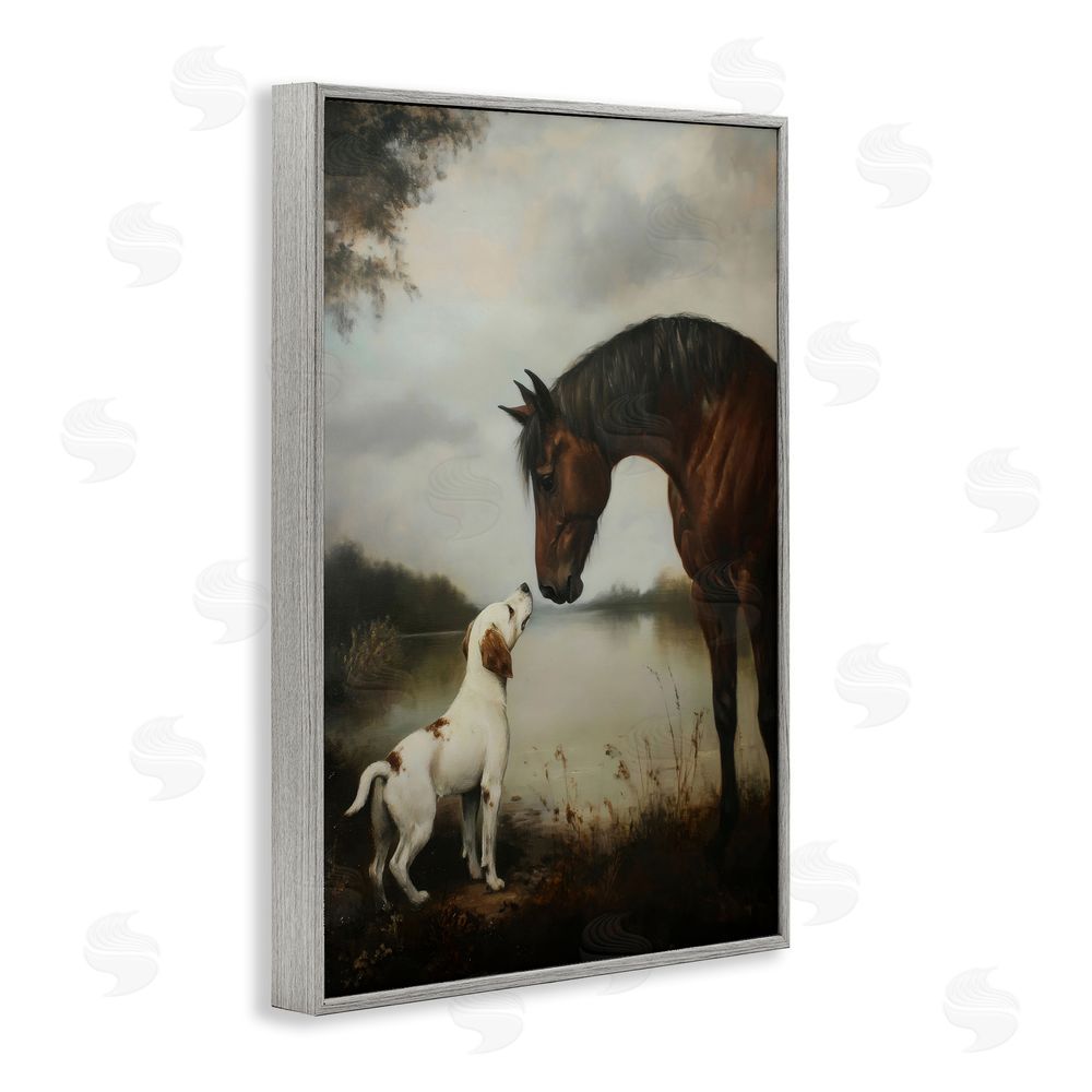 Petal Prints Design Hound & Horse Companions Gray Framed Giclee Wall Art