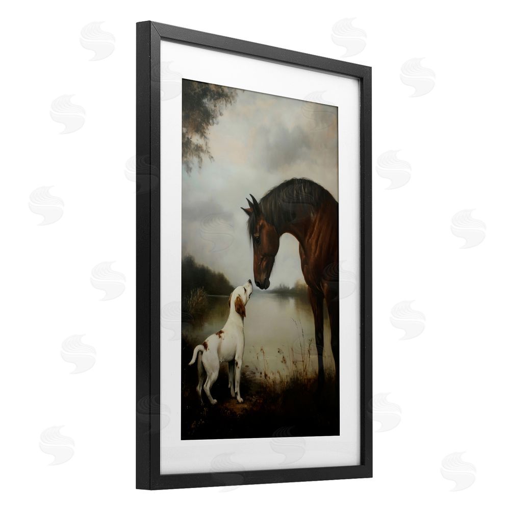 Petal Prints Design Hound & Horse Companions Black Framed Print Under Glass Wall Art