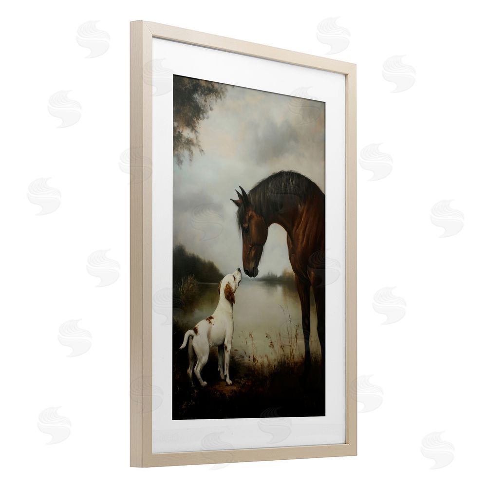 Petal Prints Design Hound & Horse Companions Brown Framed Print Under Glass Wall Art