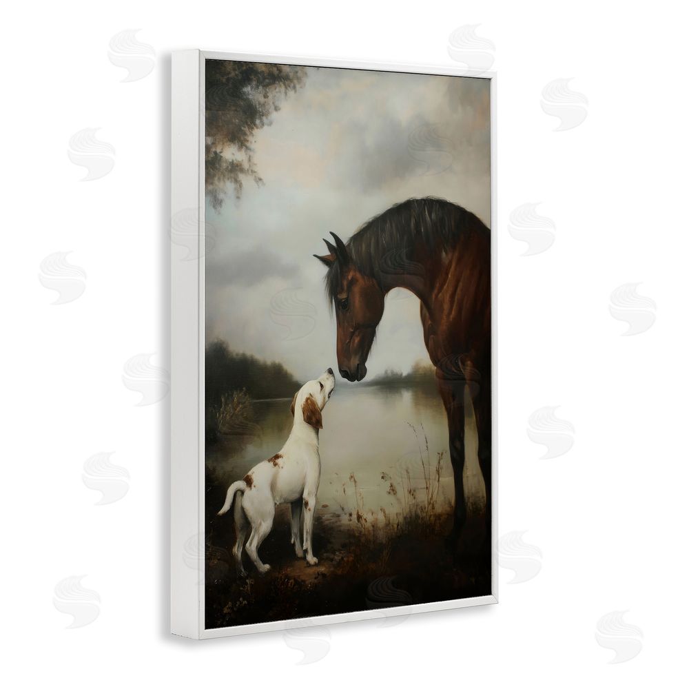 Petal Prints Design Hound & Horse Companions White Framed Giclee Wall Art