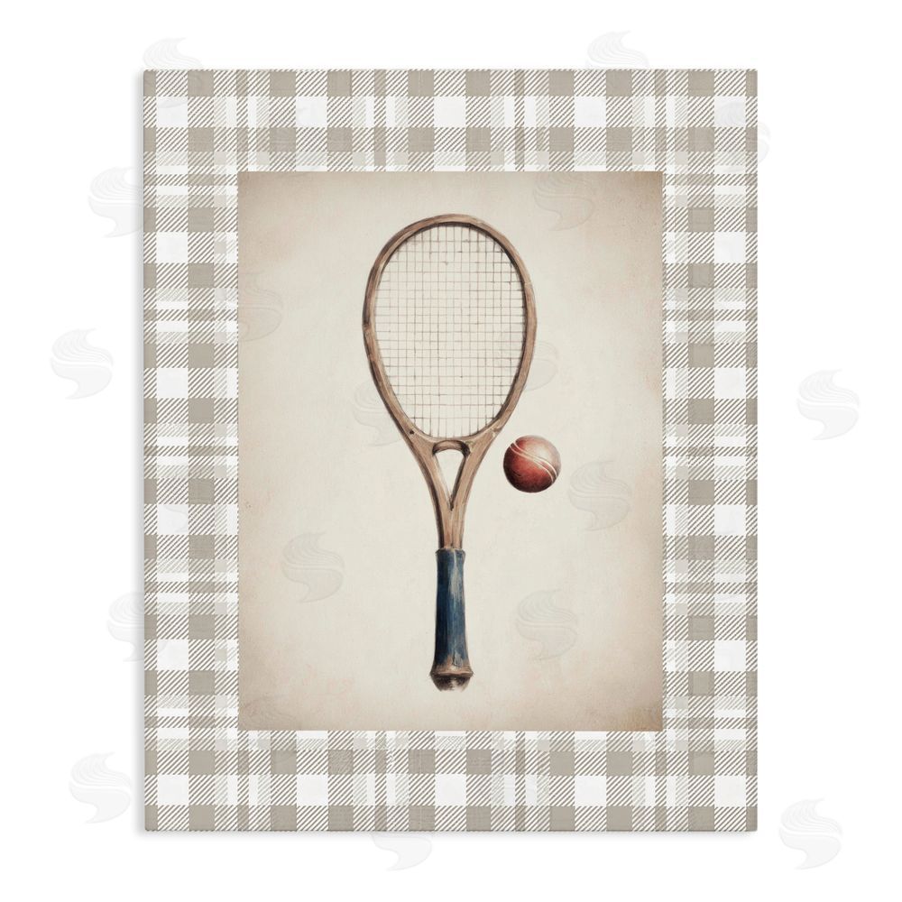 Sisi and Seb Vintage Tennis Racket & Ball Stretched Canvas Wall Art Print