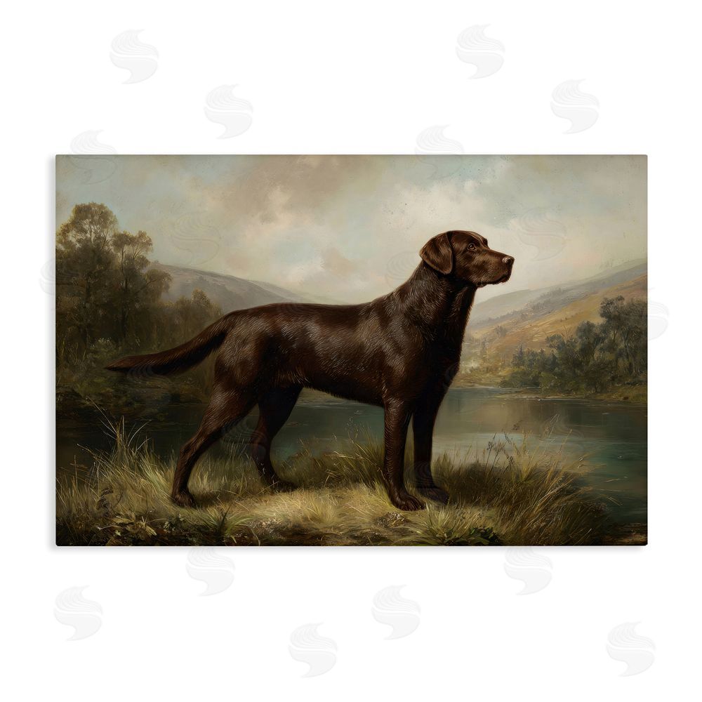 Petal Prints Design On Alert Hunting Dog Stretched Canvas Wall Art