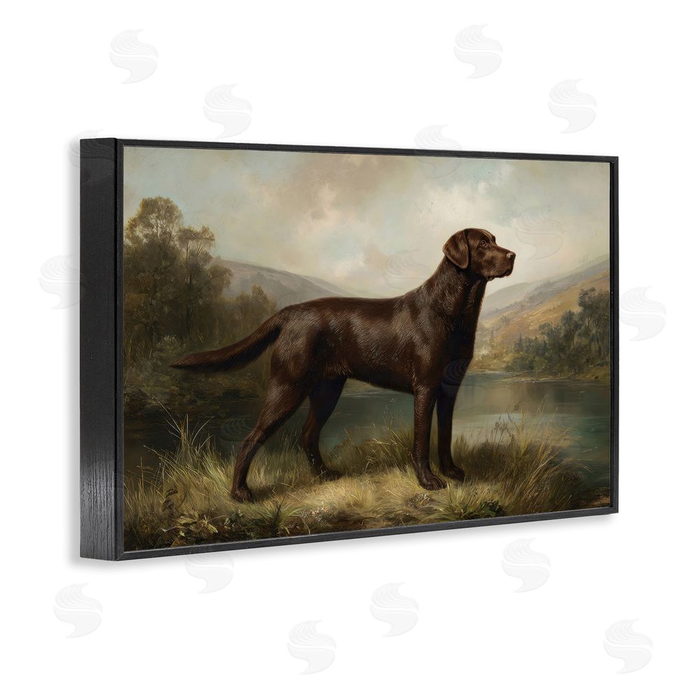 Petal Prints Design On Alert Hunting Dog Black Framed Giclee Wall Art