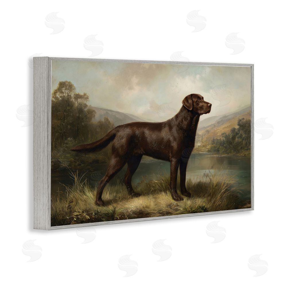 Petal Prints Design On Alert Hunting Dog Gray Framed Giclee Wall Art