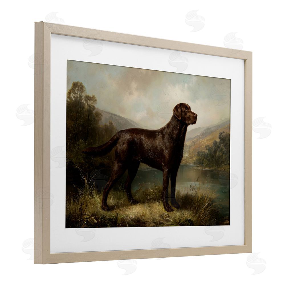 Petal Prints Design On Alert Hunting Dog Brown Framed Print Under Glass Wall Art