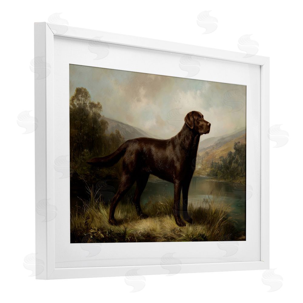 Petal Prints Design On Alert Hunting Dog White Framed Print Under Glass Wall Art