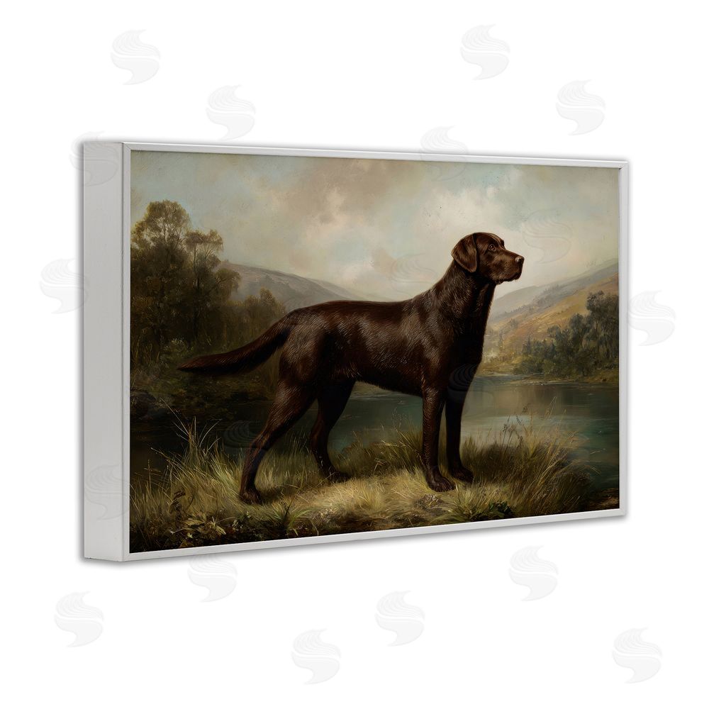 Petal Prints Design On Alert Hunting Dog White Framed Giclee Wall Art