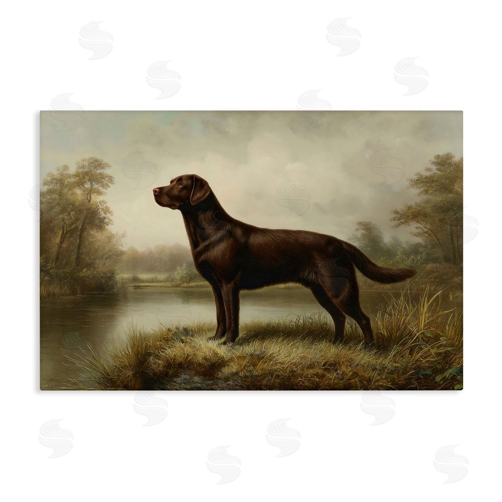 Petal Prints Design On Alert Chocolate Lab Stretched Canvas Wall Art