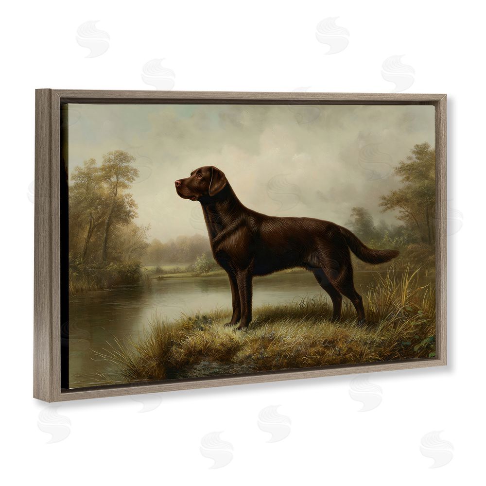 Petal Prints Design On Alert Chocolate Lab Brown Floating Framed Canvas Wall Art