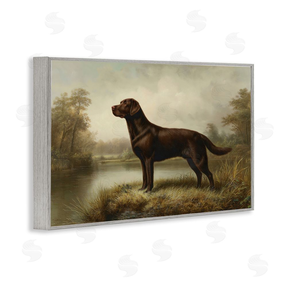 Petal Prints Design On Alert Chocolate Lab Gray Framed Giclee Wall Art