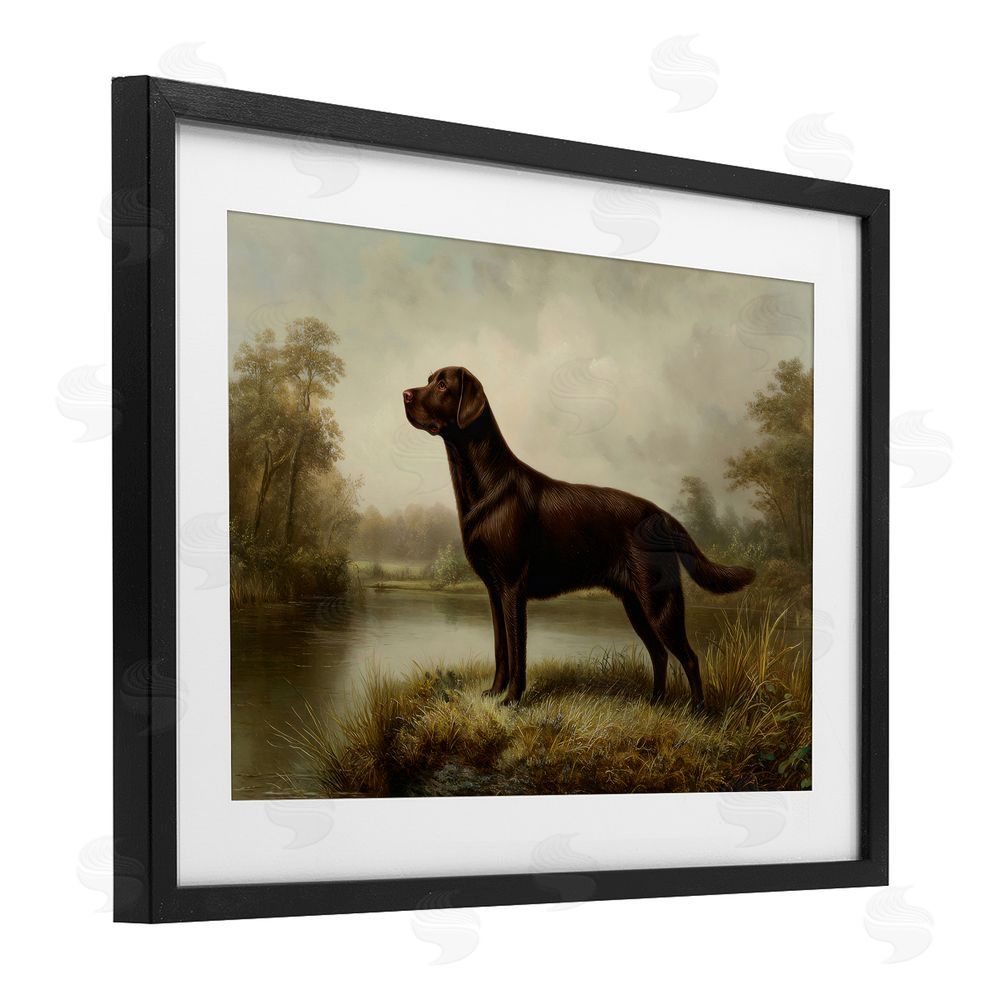 Petal Prints Design On Alert Chocolate Lab Black Framed Print Under Glass Wall Art