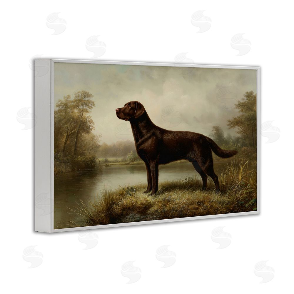 Petal Prints Design On Alert Chocolate Lab White Framed Giclee Wall Art
