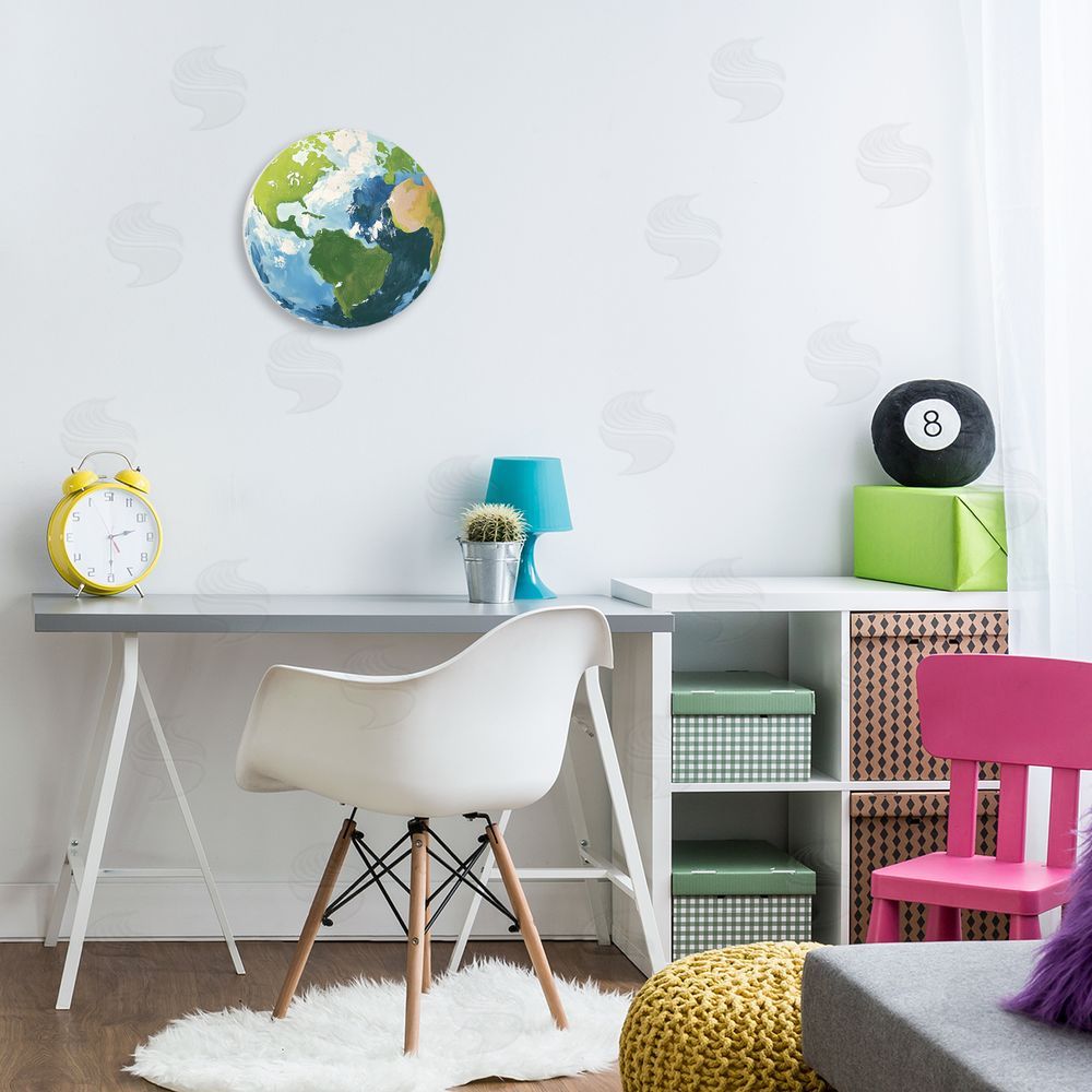 The Prints Vibe Planet Earth over Cream Stretched Canvas Wall Art in Room