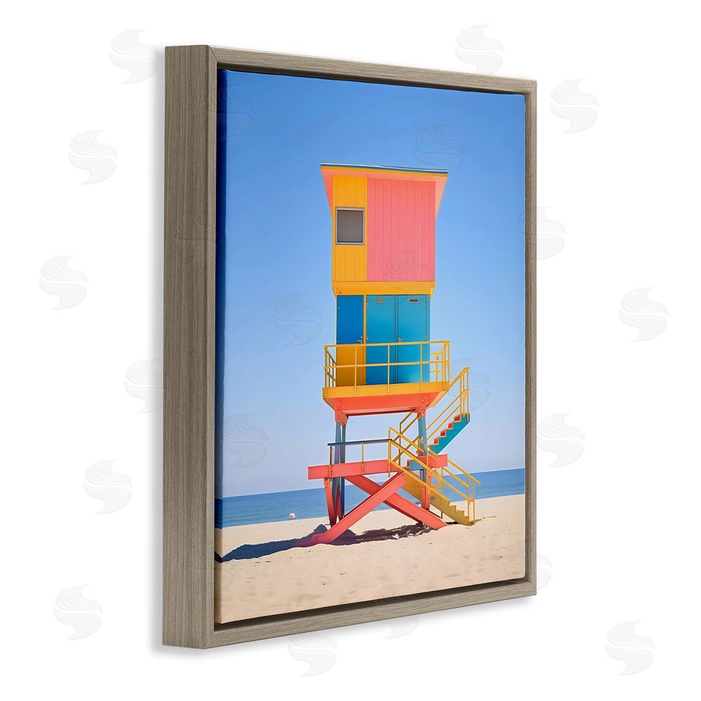 Creative Studio Deco Lifeguard Tower on Beach Brown Floating Frame Canvas Wall Art Print