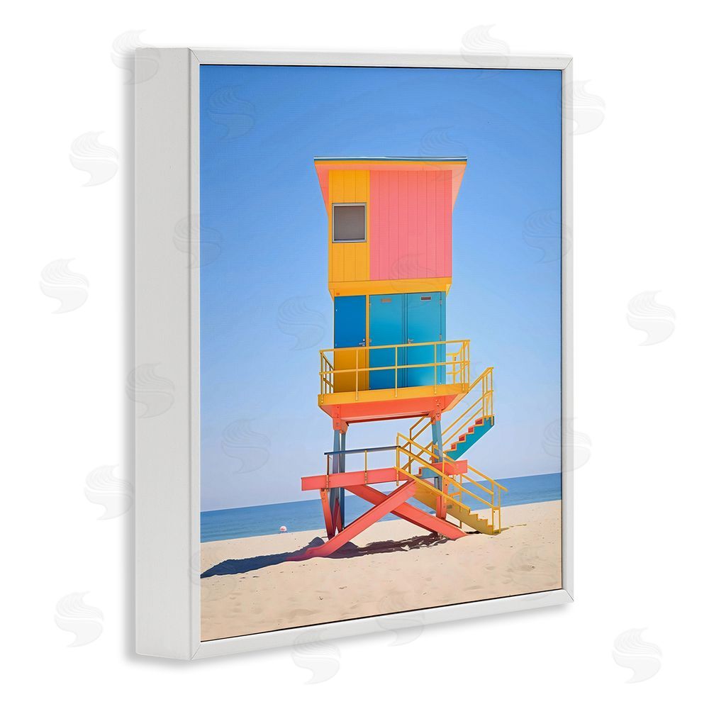 Creative Studio Deco Lifeguard Tower on Beach White Framed Giclee Wall Art Print