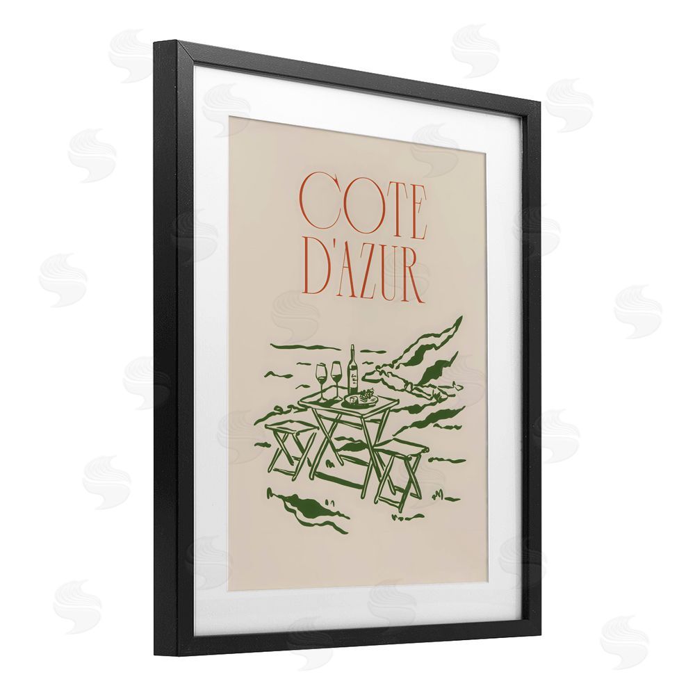 The Prints Vibe Seaside Wine Picnic Black Framed Print Under Glass with White Mat Wall Art
