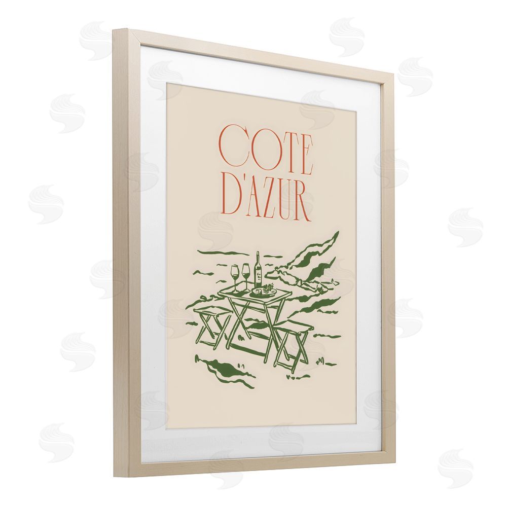 The Prints Vibe Seaside Wine Picnic Brown Framed Print Under Glass with White Mat Wall Art