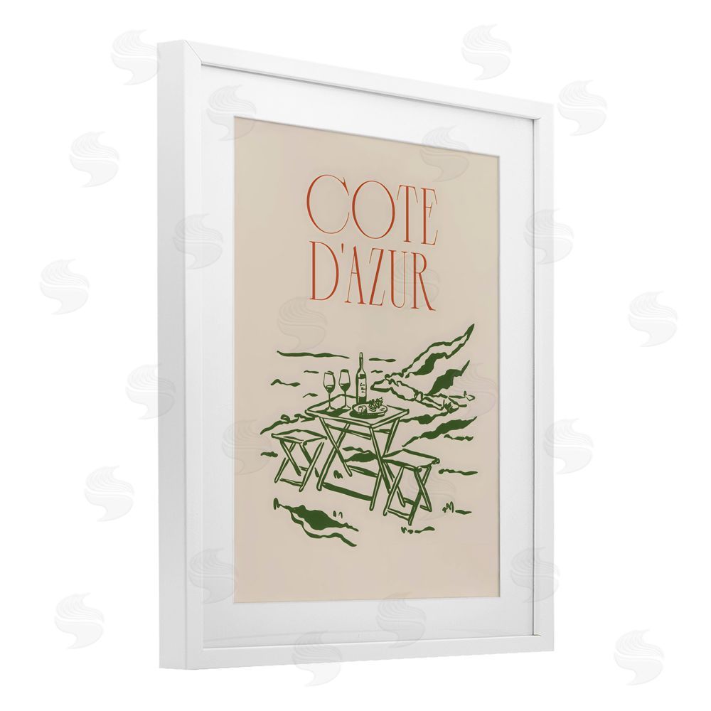 The Prints Vibe Seaside Wine Picnic White Framed Print Under Glass with White Mat Wall Art