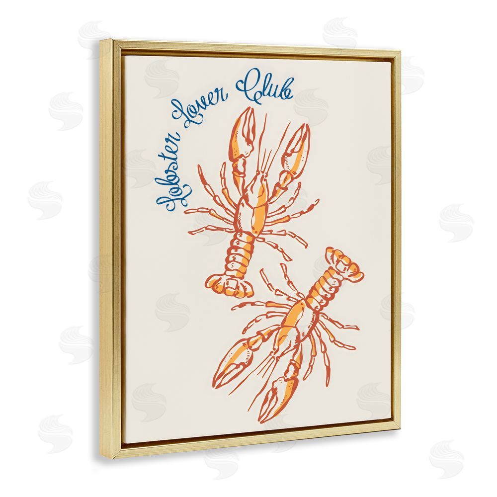 The Prints Vibe Lobster Lover Club Gold Floating Framed Canvas Wall Art