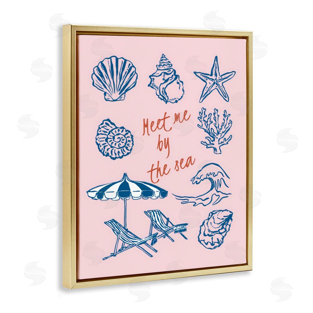 The Prints Vibe Meet Me By The Sea Gold Floating Framed Canvas Wall Art