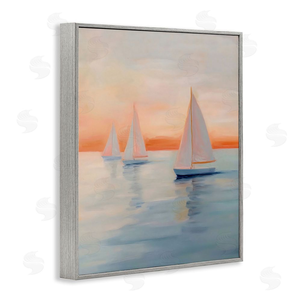 Creative Studio Sunset Sailboats Over Calm Sea Gray Framed Giclee Wall Art Print