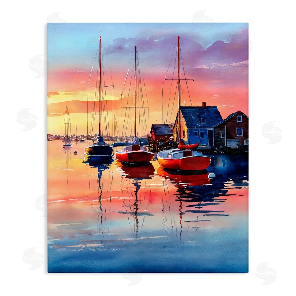Franklyn Gregory Vivid Sunset at Docks Stretched Canvas Wall Art Print