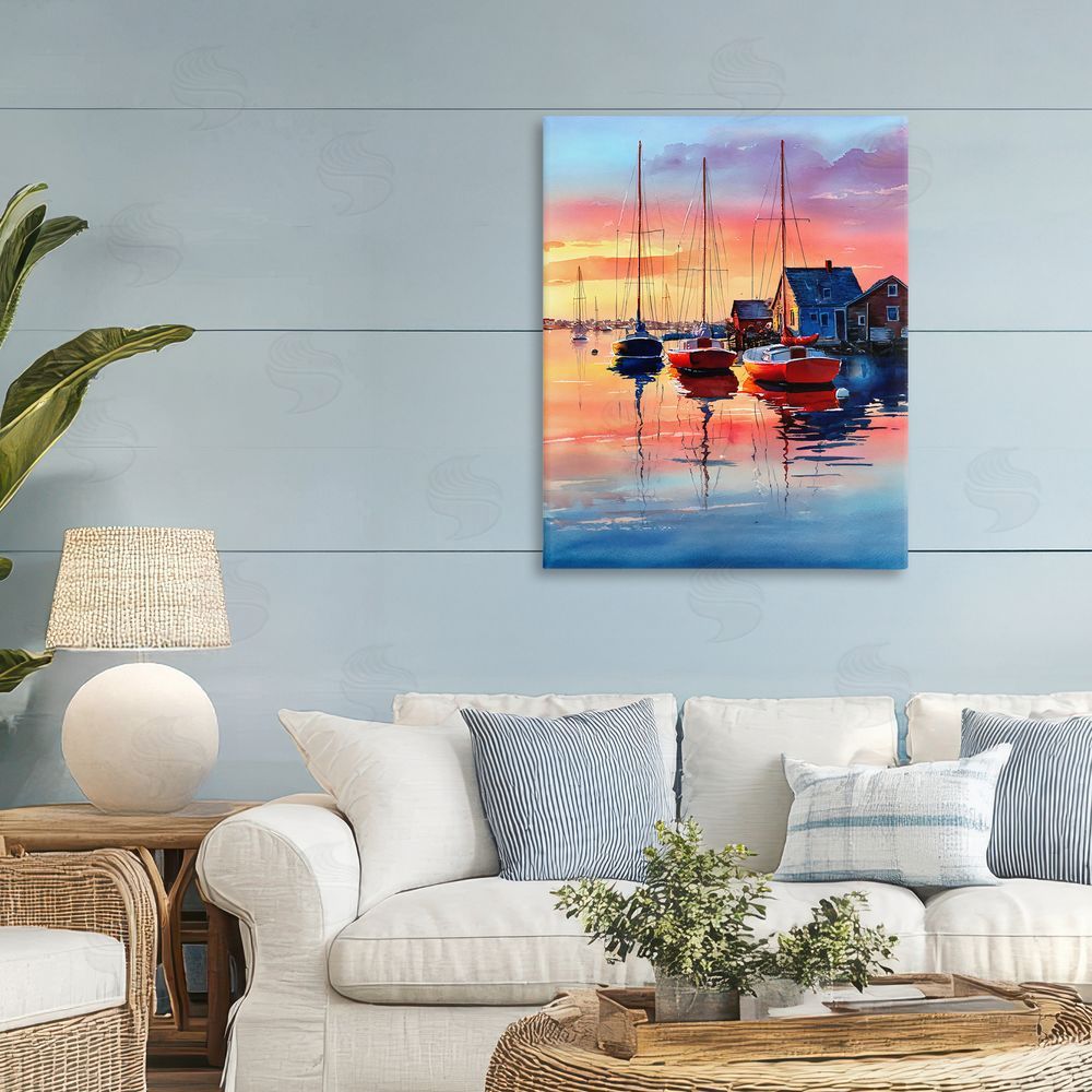 Franklyn Gregory Vivid Sunset at Docks Stretched Canvas on Wall