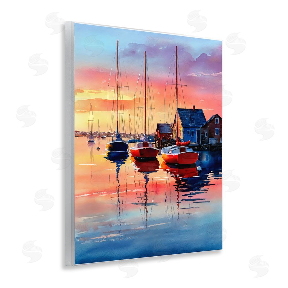 Franklyn Gregory Vivid Sunset at Docks Wall Plaque Printed Art