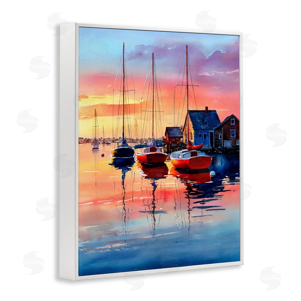 Franklyn Gregory Vivid Sunset at Docks White Framed Giclee Wall Art Print