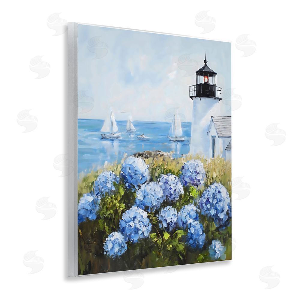 Arlington Prints Lighthouse Surrounded by Hydrangeas Wall Plaque Home Decor Art Print