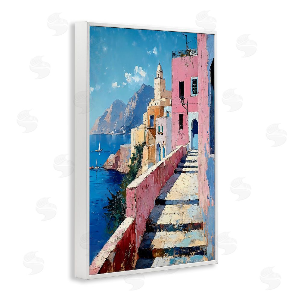 Creative Studio Coastal Village's Sunlit Pathway White Framed Giclee Wall Art Print