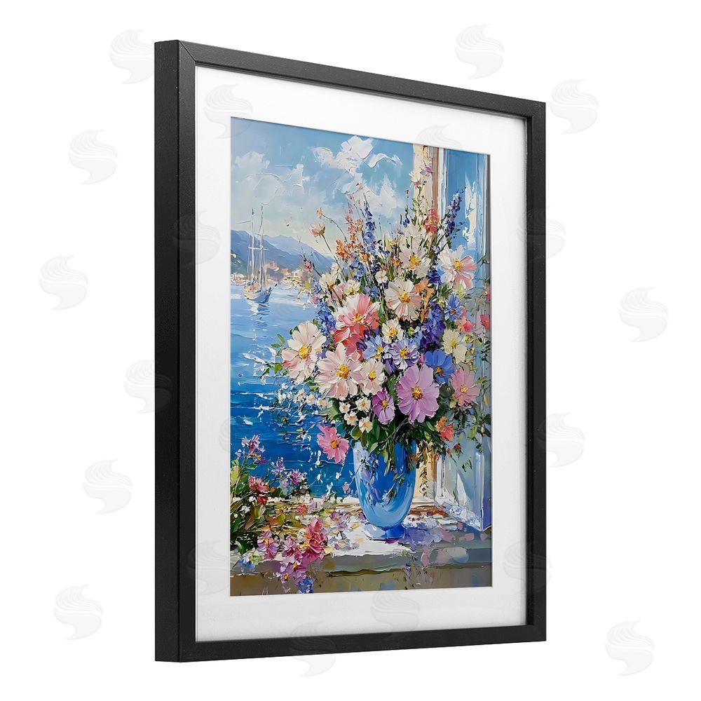 Creative Studio Beautiful Bouquet on Ledge Black Framed Print Under Glass with Matting Wall Art